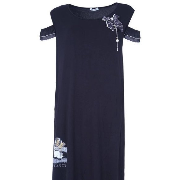Designer black summer dress with smile pin maxi large sizes lightweight slim - Picture 1 of 8